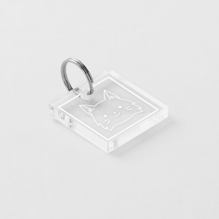 Médaille chat gravée acrylique carré 18x18 mm