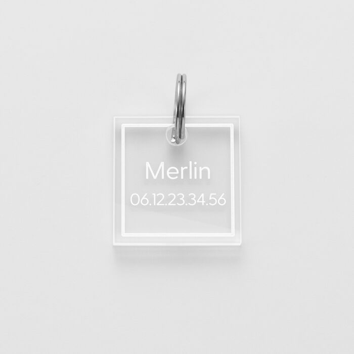 Médaille chat gravée acrylique carré 18x18 mm