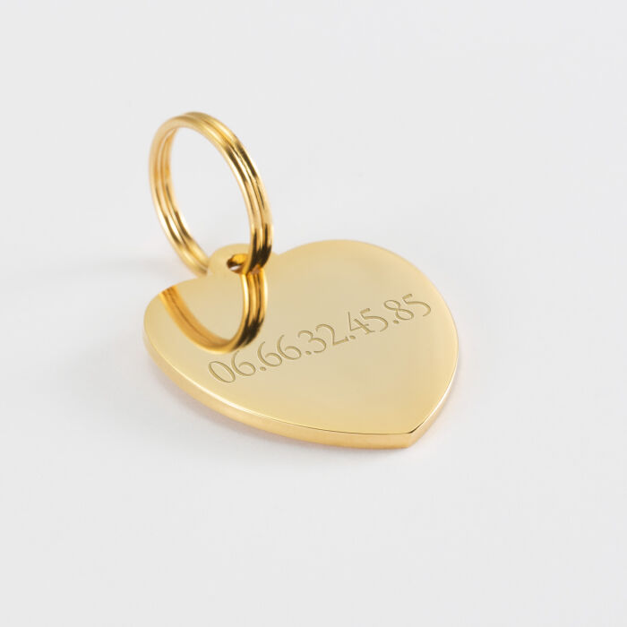 Médaille chat gravée acier doré cœur 23x26 mm