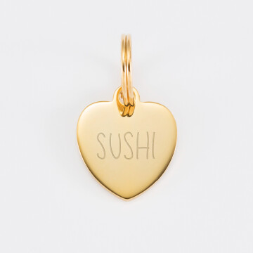 Médaille chat gravée acier doré cœur 18x22 mm