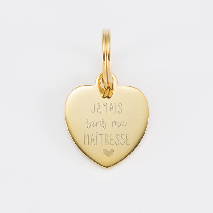 Médaille chat gravée acier doré cœur 18x22 mm