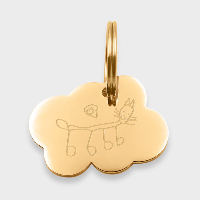 Médaille chat gravée acier doré nuage 36x25 mm