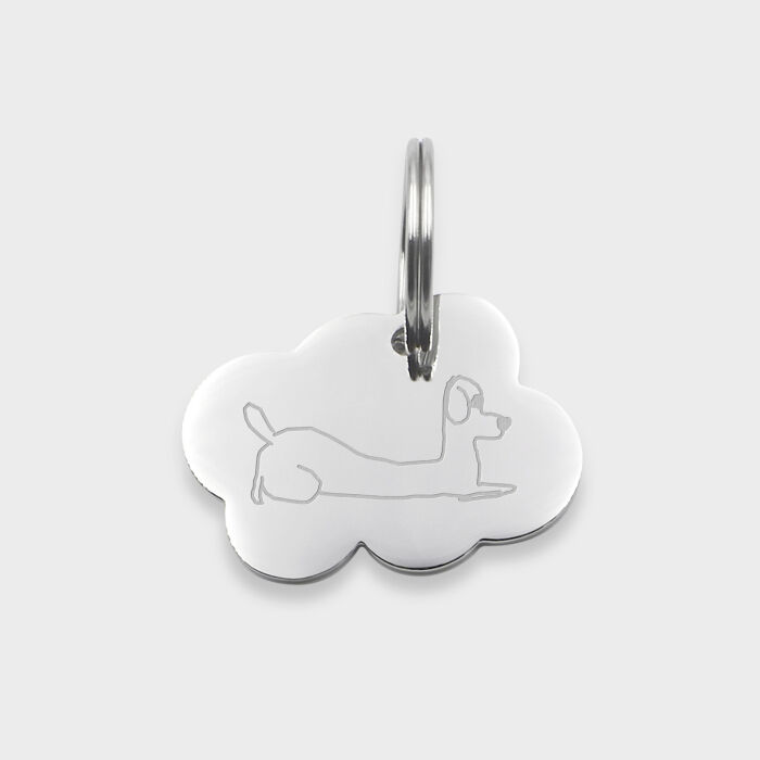 Médaille chien gravée acier argenté nuage 25x18 mm