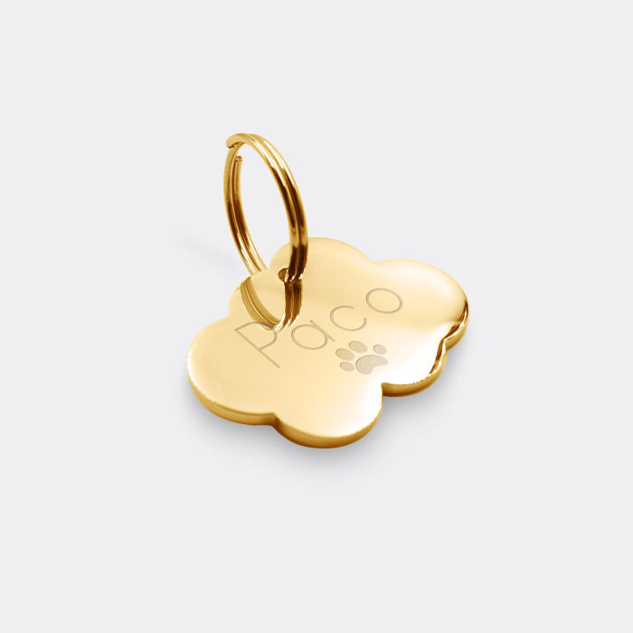 Médaille chien gravée acier doré nuage 25x18 mm