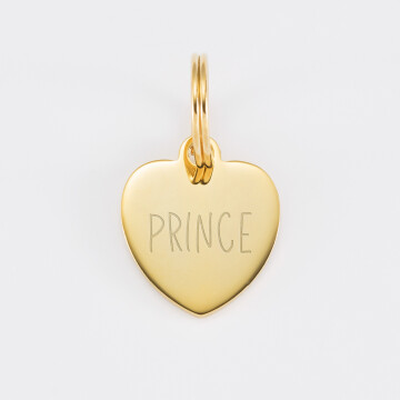 Médaille chien gravée acier doré coeur 18x22 mm