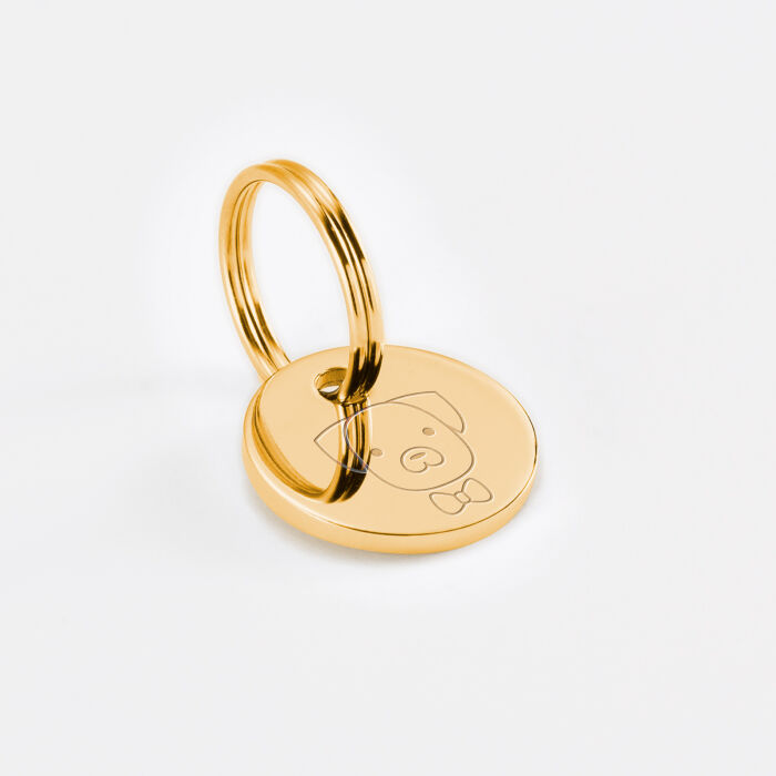 Médaille chien gravée acier doré ronde 16 mm