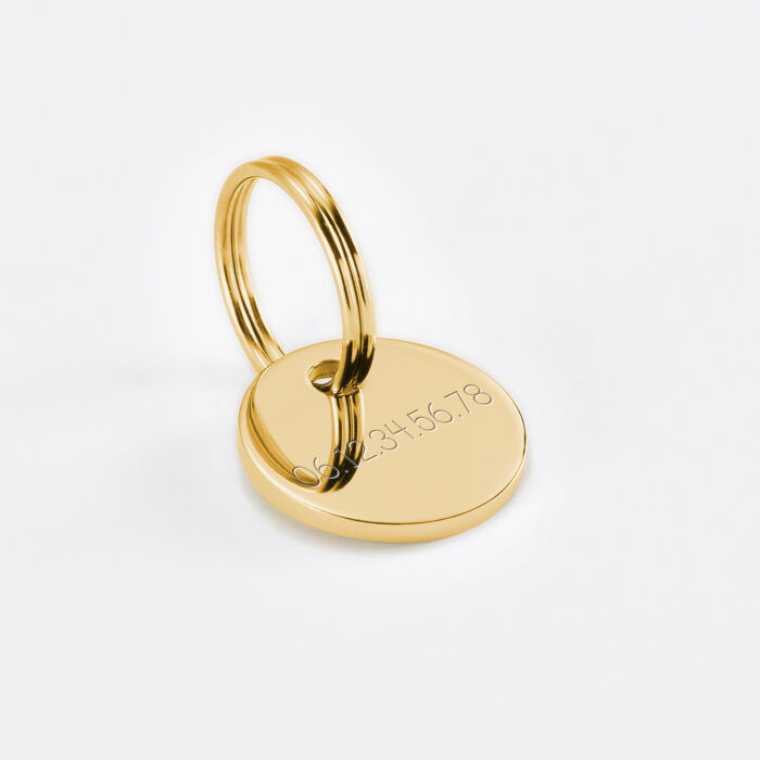 Médaille chien gravée acier doré ronde 16 mm