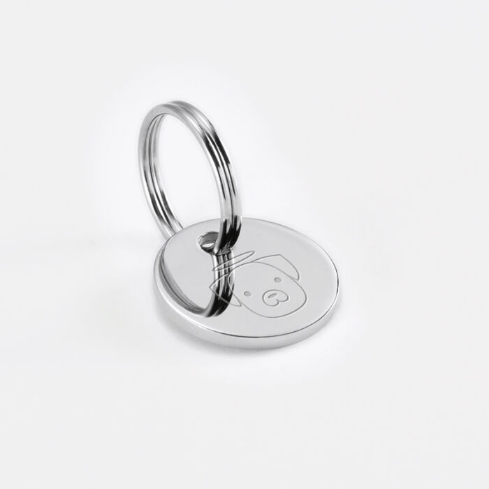 Médaille chien gravée acier argenté ronde 16 mm