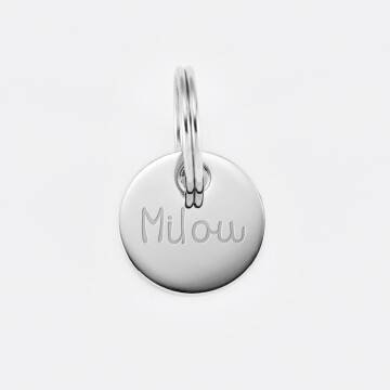 Médaille chien gravée acier argenté ronde 16 mm