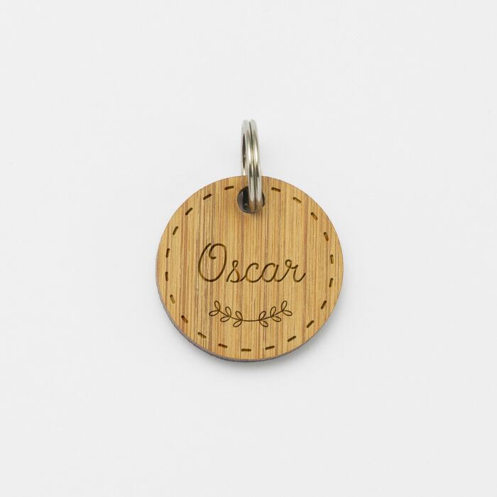 Médaille chien gravée bois ronde 20 mm