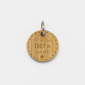Médaille chien gravée bois ronde 20 mm