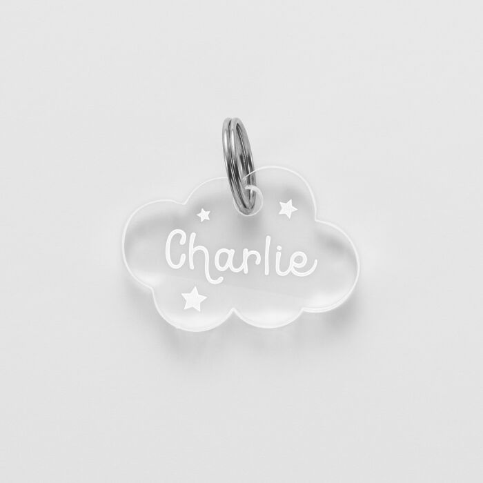 Médaille chien gravée acrylique nuage 25x18 mm