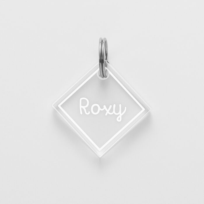 Médaille chien gravée acrylique losange 25x25 mm