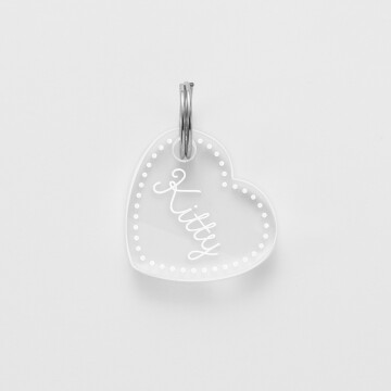 Médaille chat gravée acrylique coeur biais 19x21 mm - nom