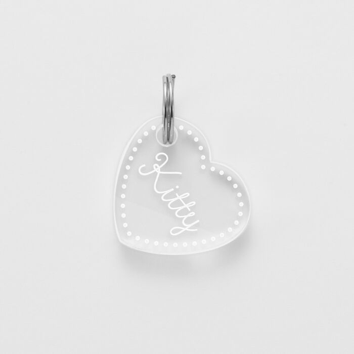 Médaille chat gravée acrylique coeur biais 19x21 mm - nom