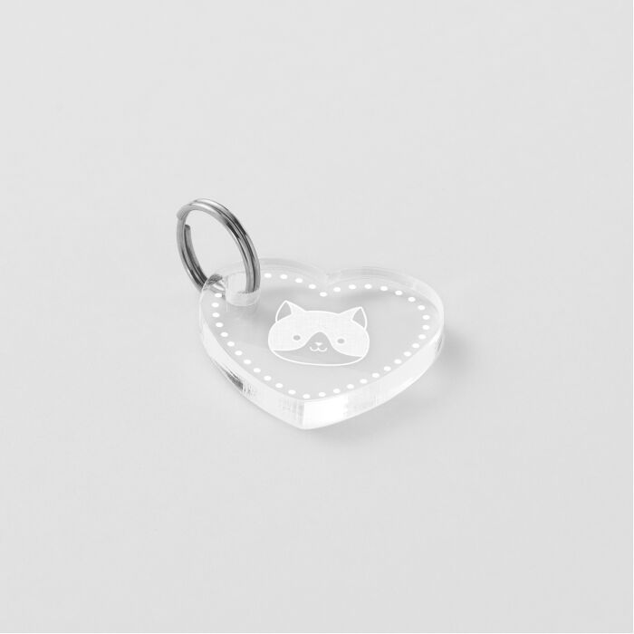 Médaille chat gravée acrylique coeur biais 19x21 mm - illustration chat