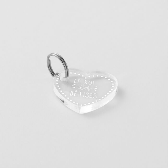 Médaille chien gravée acrylique coeur biais 19x21 mm - citation