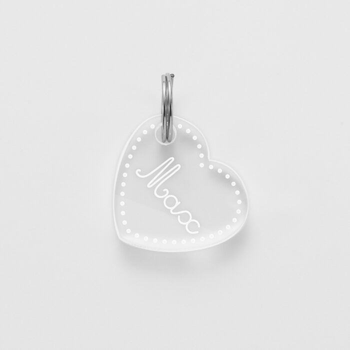 Médaille chien gravée acrylique coeur biais 19x21 mm - nom