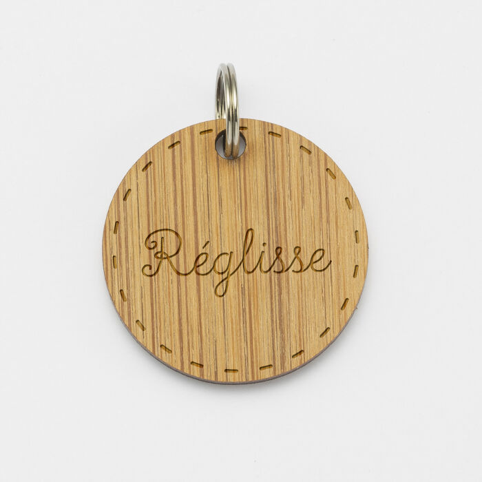 Médaille chien gravée bois ronde 28 mm