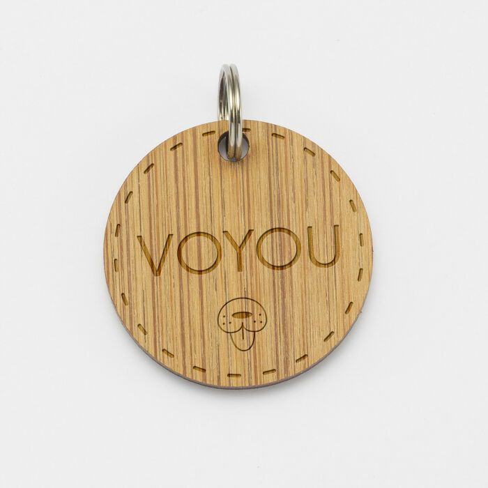 Médaille chien gravée bois ronde 28 mm