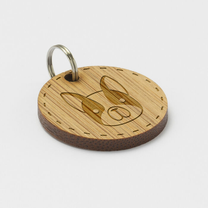 Médaille chien gravée bois ronde 28 mm