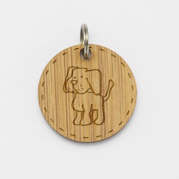 Médaille chien gravée bois ronde 28 mm
