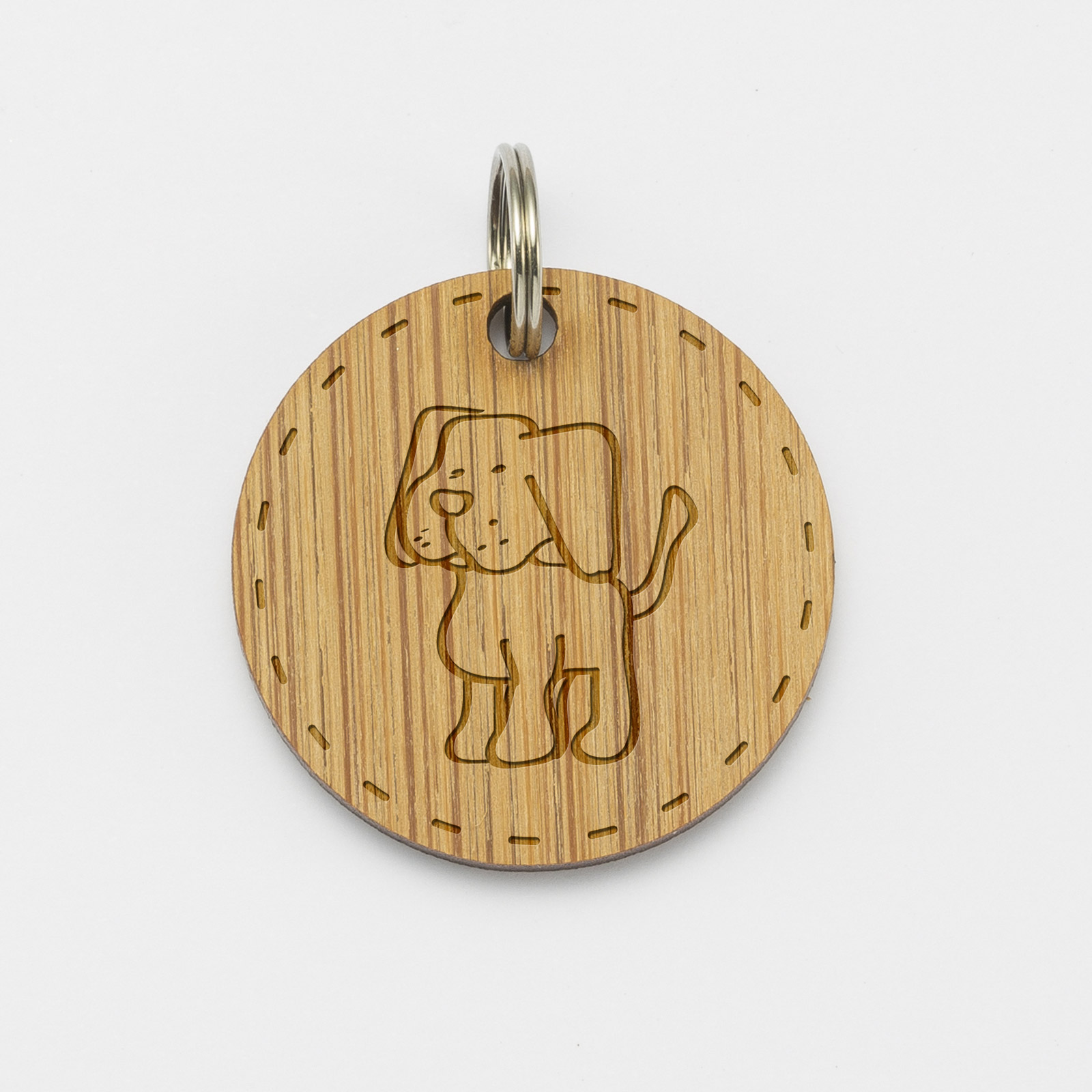 Médaille chien gravée bois ronde - Taille M (28 mm)