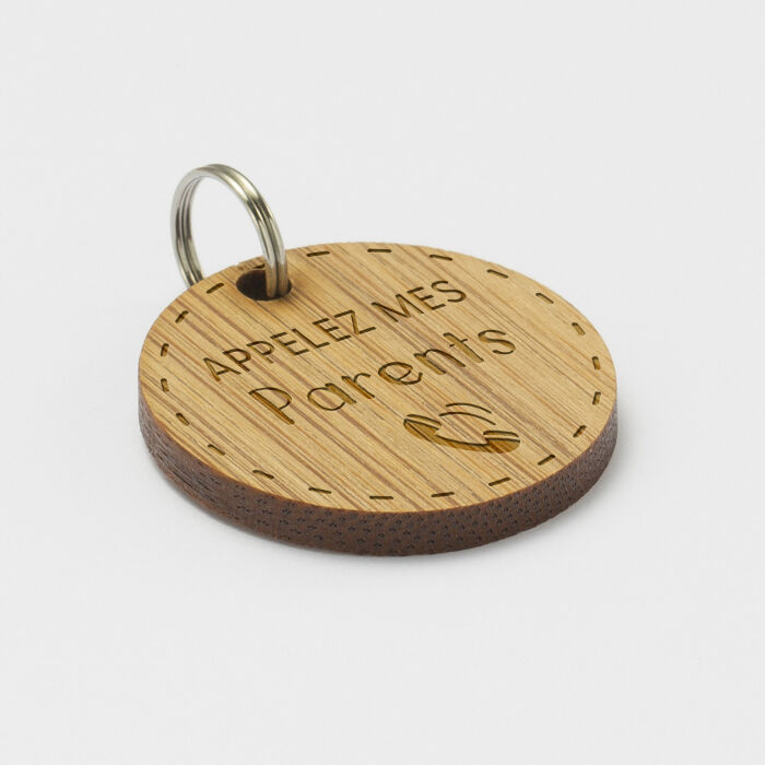 Médaille chien gravée bois ronde 28 mm