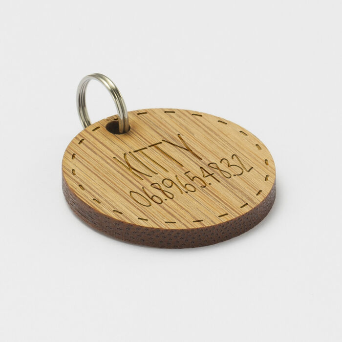 Médaille chat gravée bois ronde 28 mm