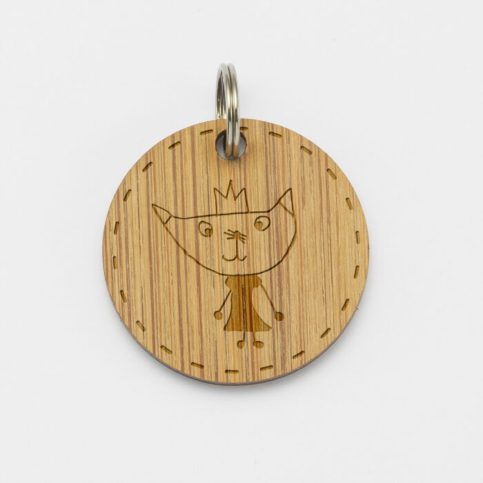 Médaille chat gravée bois ronde 28 mm