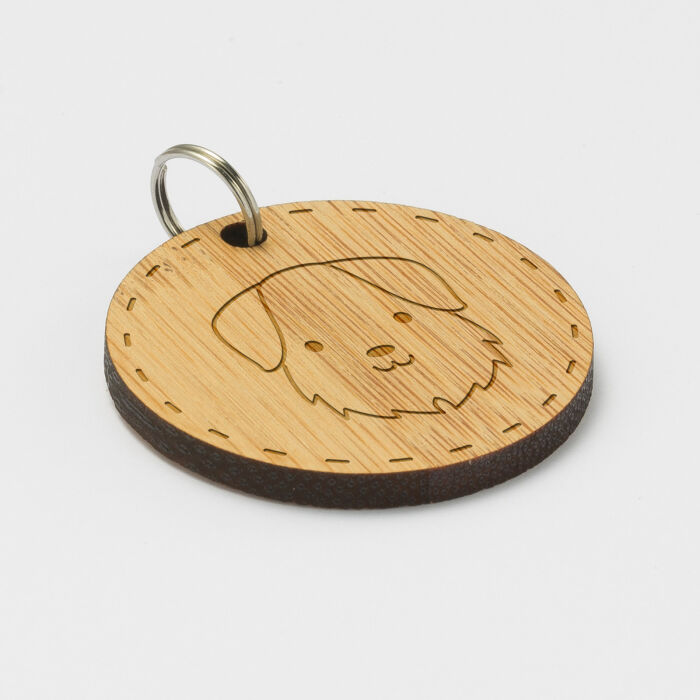 Médaille chien gravée bois ronde 35 mm - illustration chien