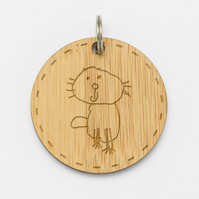 Médaille chien gravée bois ronde 35 mm - dessin