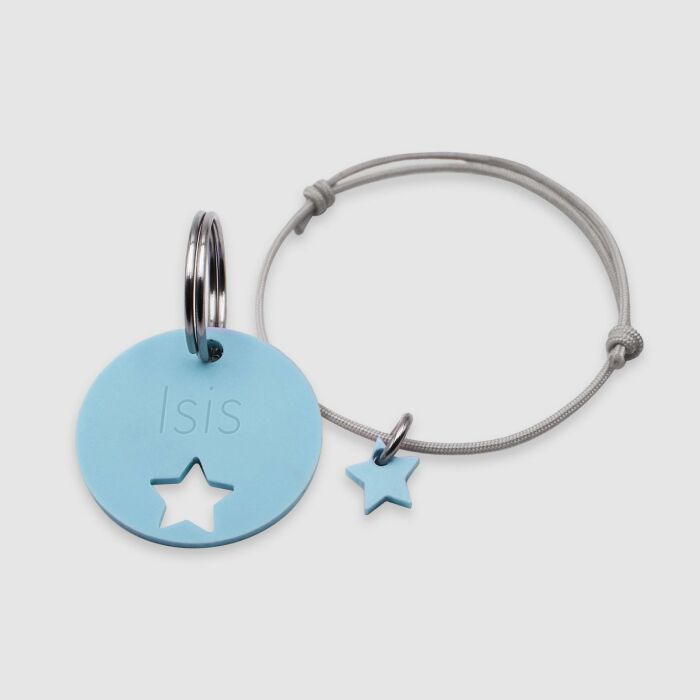Duo de médaille pour chien gravée ajourée et bracelet acrylique colorée "étoile"