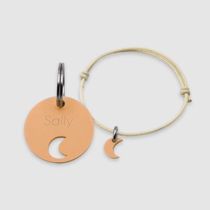 Duo de médaille pour chien gravée ajourée et bracelet acrylique colorée "lune"