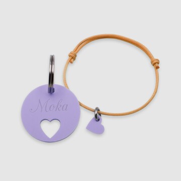 Duo de médaille pour chien gravée ajourée et bracelet acrylique colorée "coeur"