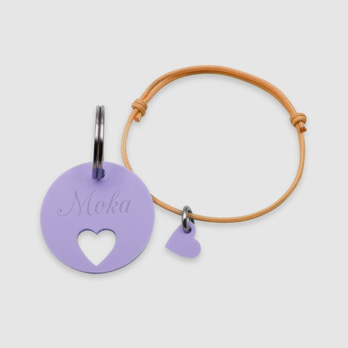 Duo de médaille pour chien gravée ajourée et bracelet acrylique colorée "coeur"