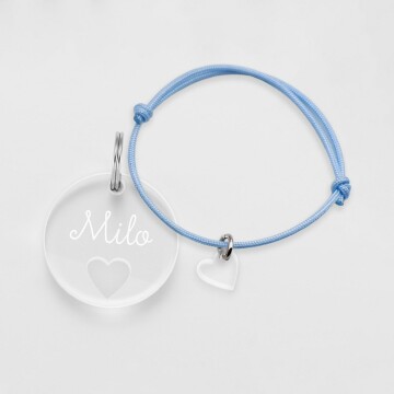 Duo de médaille pour chien gravée ajourée et bracelet acrylique "coeur"