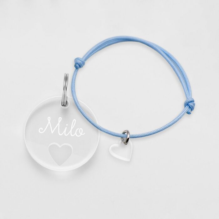 Duo de médaille pour chien gravée ajourée et bracelet acrylique "coeur"