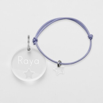 Duo de médaille pour chien gravée ajourée et bracelet acrylique "étoile"