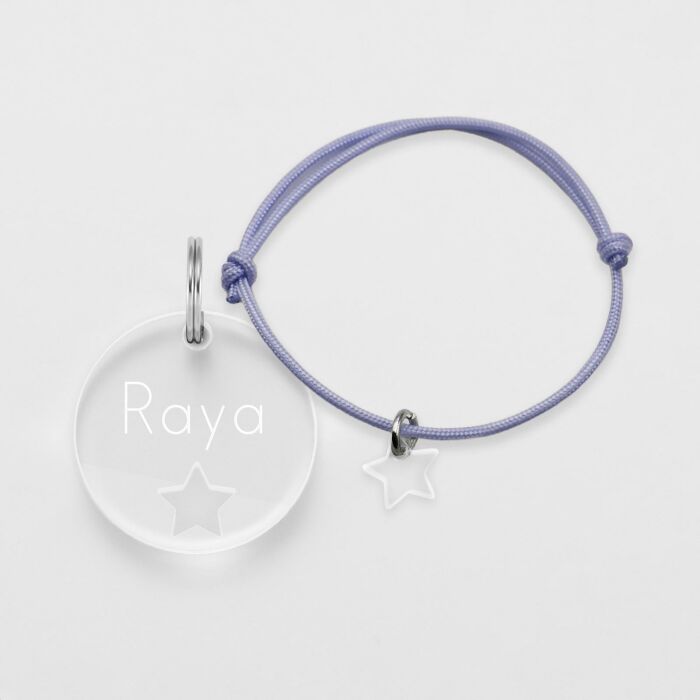 Duo de médaille pour chien gravée ajourée et bracelet acrylique "étoile"