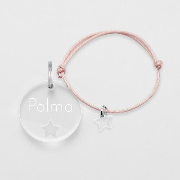 Duo de médaille pour chat gravée ajourée et bracelet acrylique "étoile"