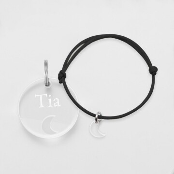 Duo de médaille pour chat gravée ajourée et bracelet acrylique "lune"