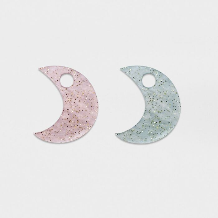 Breloque chien acrylique pastel pailleté lune 16 mm