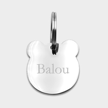Médaille chien gravée acier inoxydable ours - 29x30 mm