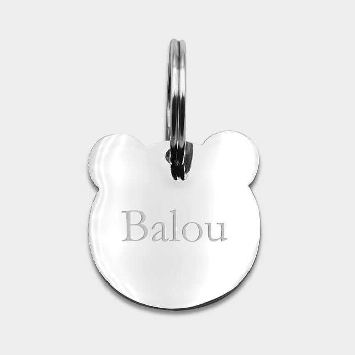 Médaille chien gravée acier inoxydable ours - 29x30 mm