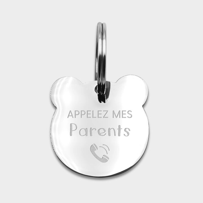 Médaille chien gravée acier inoxydable ours - 29x30 mm