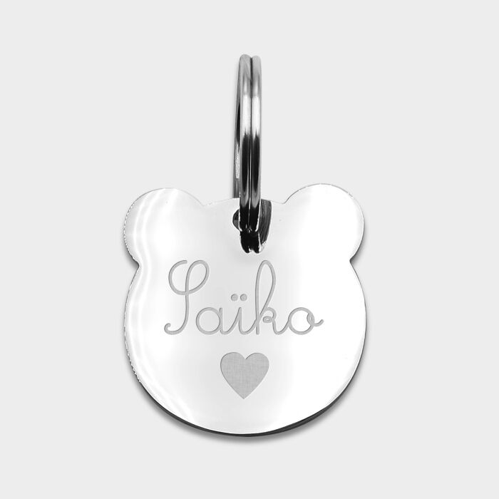 Médaille chien gravée acier inoxydable ours - 29x30 mm