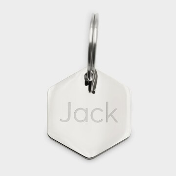Médaille chien gravée acier inoxydable hexagone - Taille L (27x30 mm)