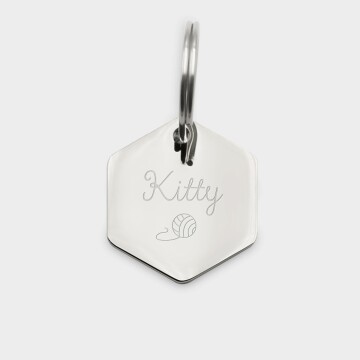 Médaille chat gravée acier inoxydable hexagone - 20x22 mm