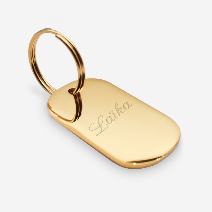 Médaille chien gravée acier inoxydable doré plaque militaire - Taille L (22x35 mm)